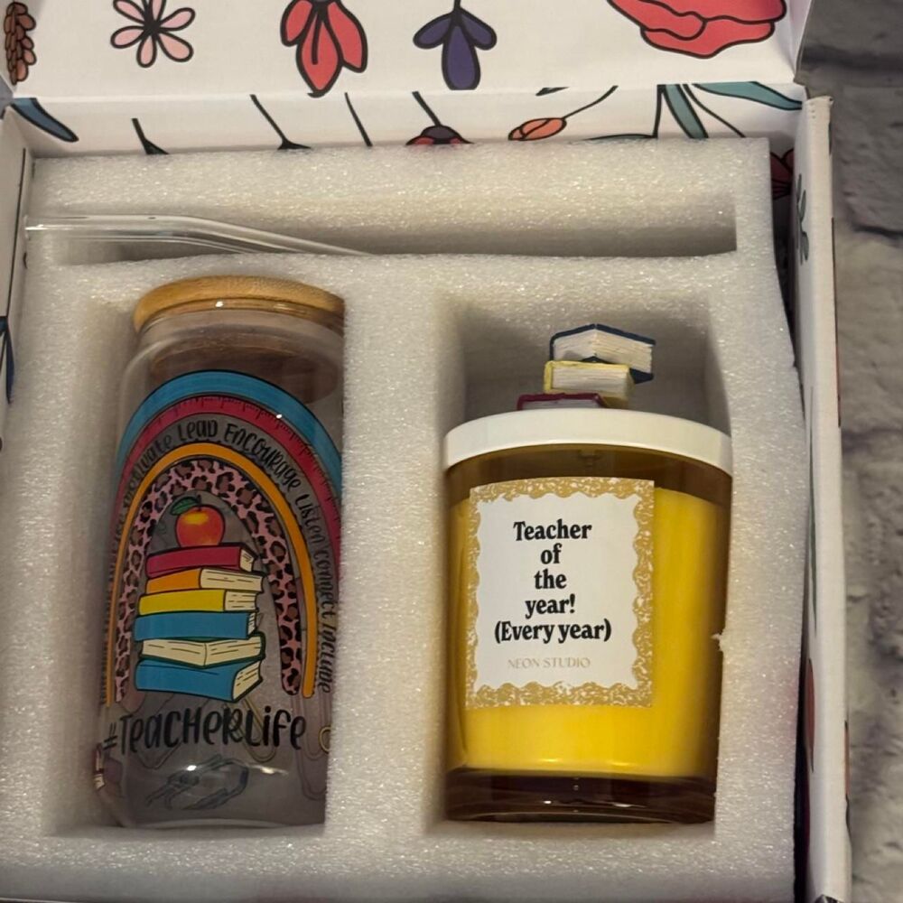 ✨Teacher Gift Box✨ New Teacher Gift Set Glass Tumbler Straw Candle Box Teacher